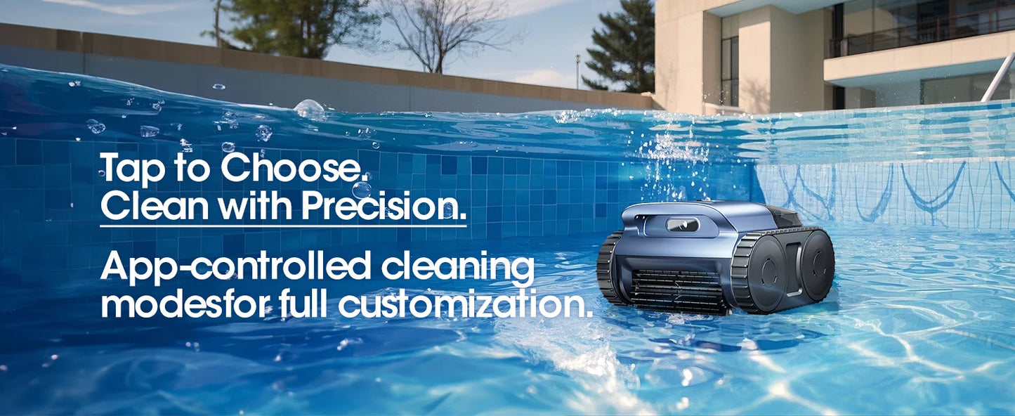 Aqua robotic pool vacuum in action underwater