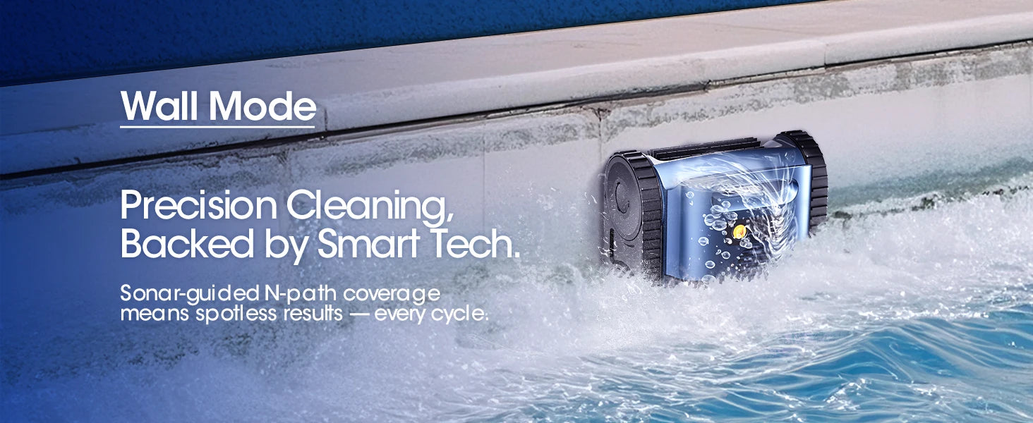 Aqua pool robot cleaner working on pool tiles and floor