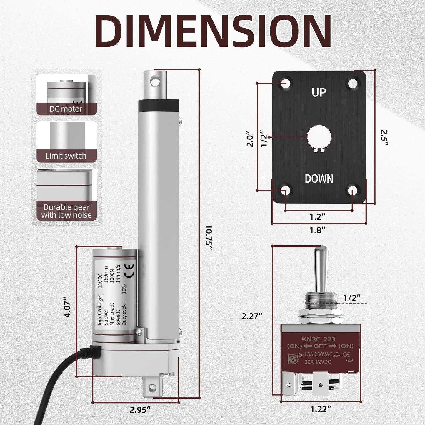 12V High-Speed Electric Linear Actuator — 1000N Heavy Duty