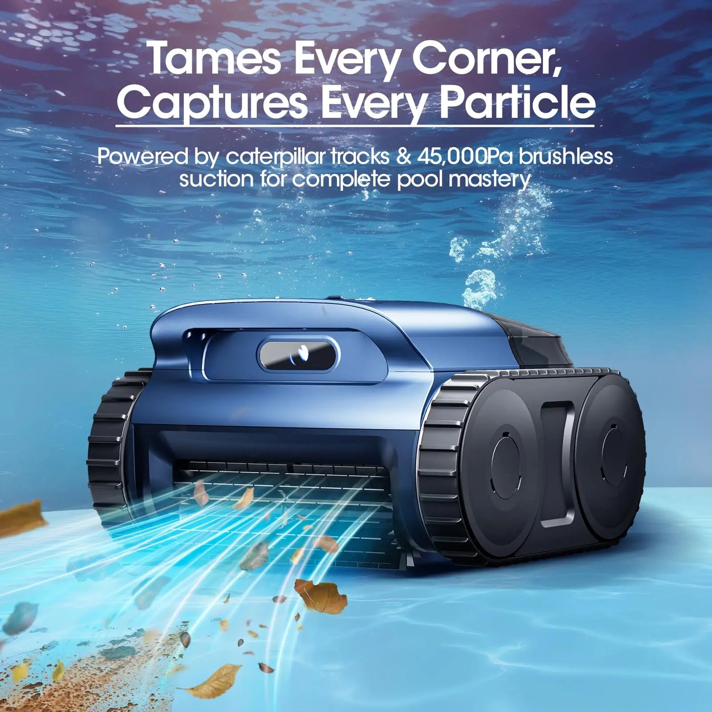 Aqua robotic pool cleaner in blue water operating