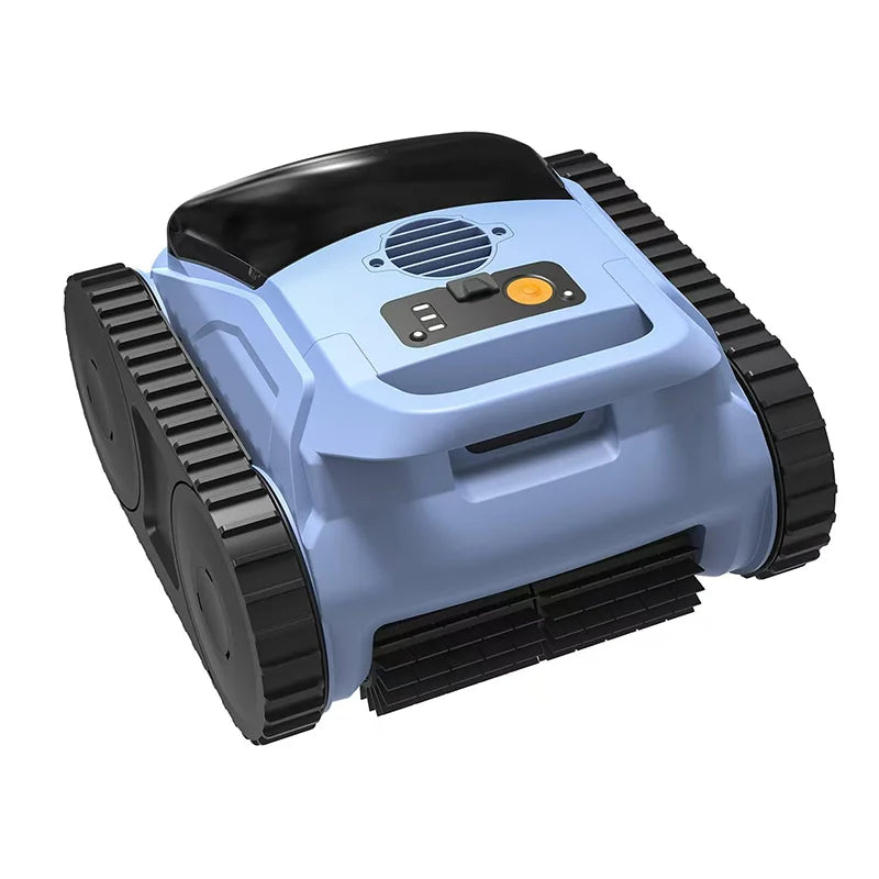 Aqua pool robot moving across tiled pool floor underwater