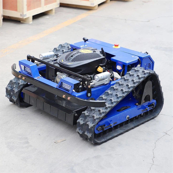 500mm compact remote control flail mower with tracked crawler system mowing overgrown grass and steep terrain in Australia. Heavy-duty robotic mower for acreage, orchards, paddocks, and commercial land clearing.