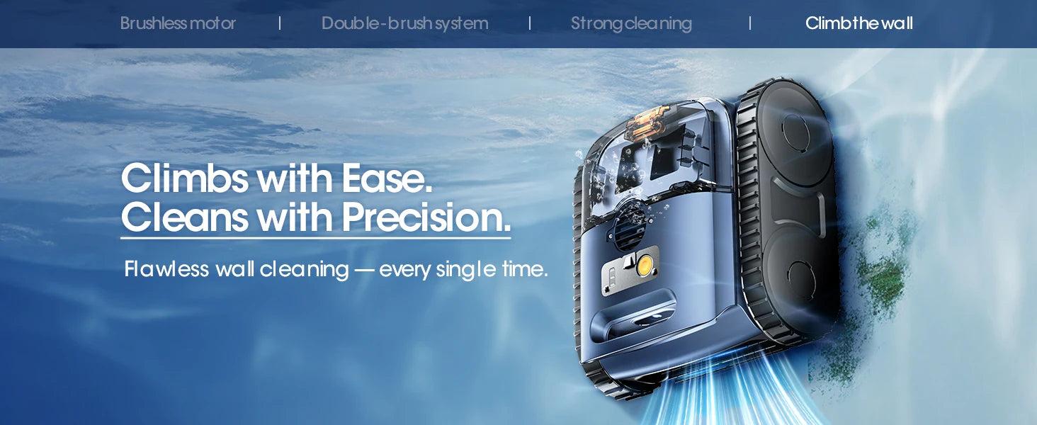 Aqua pool cleaning robot brushing and vacuuming pool surface