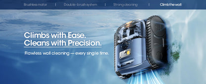 Aqua pool cleaning robot brushing and vacuuming pool surface